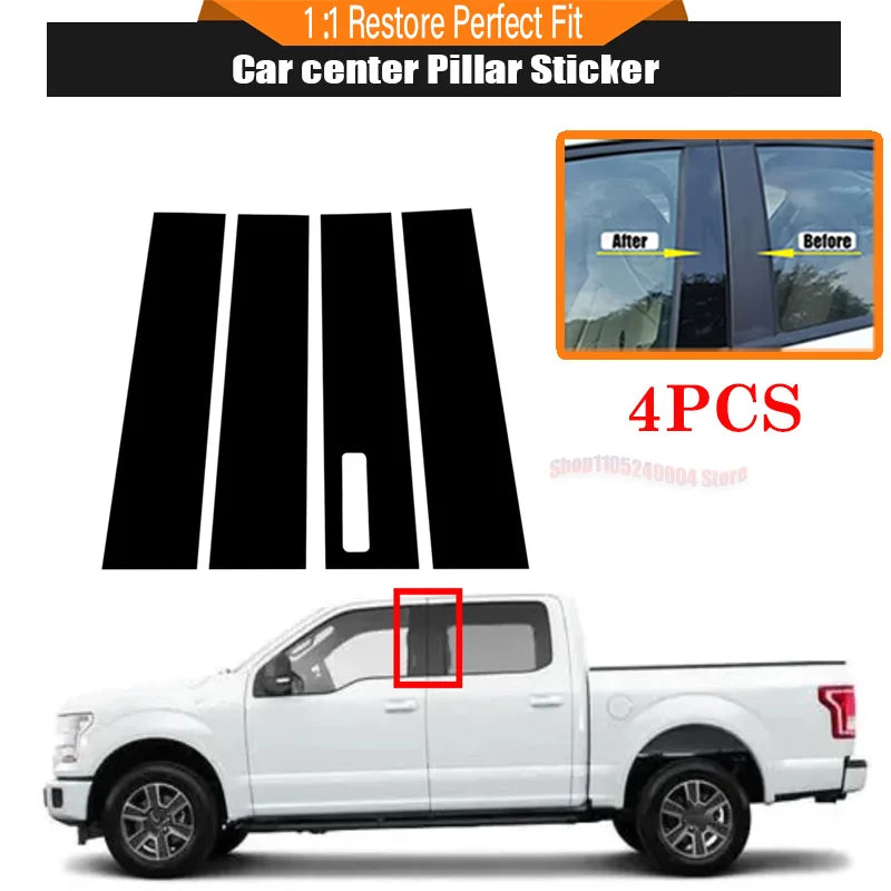 Fit For Ford F-150 2015 2016 2017 2018 2019-2023 Silvery Carbon Glossy Black Pillar Posts Door Window Decal  Trim Cover Sticker