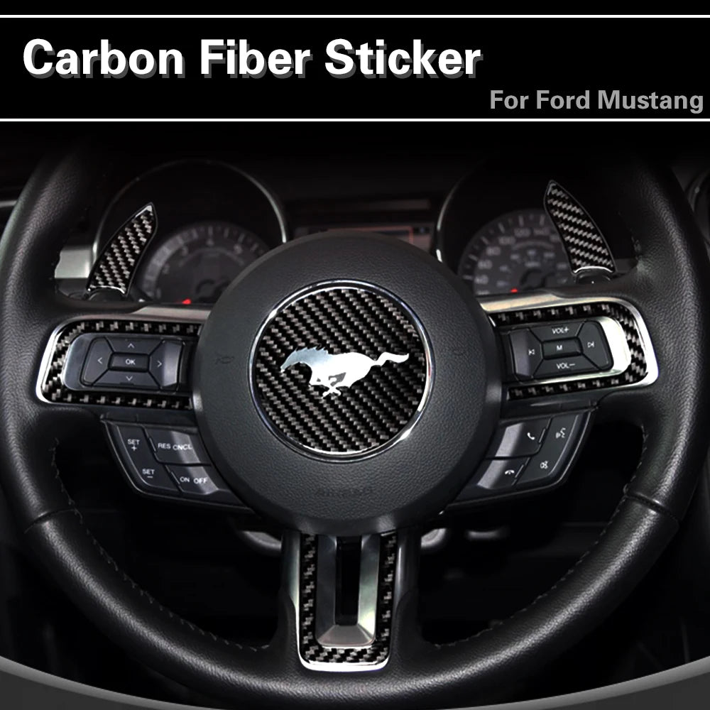 Carbon Fiber Steering Wheel Trim Sticker for Ford Mustang | 4-Piece Interior Set