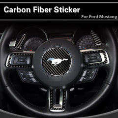 Carbon Fiber Steering Wheel Trim Sticker for Ford Mustang | 4-Piece Interior Set