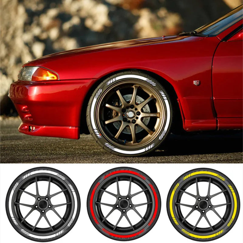 3D Tire & Rim Wall Blade Stickers | White/Red/Yellow OLPAY Tyre Decal