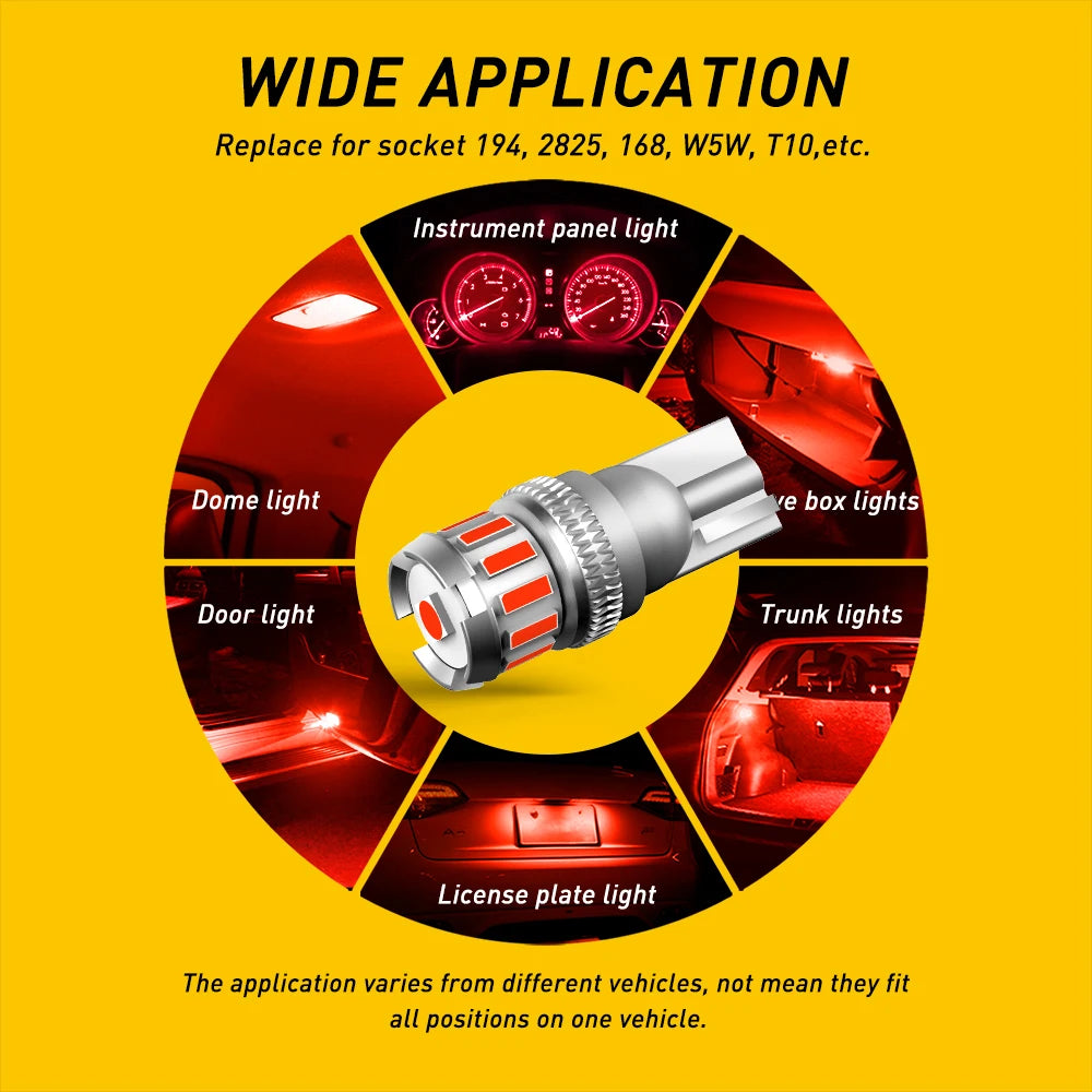 AUXITO T10 W5W Red Canbus LED | 194 168 12V No Error Interior Bulb