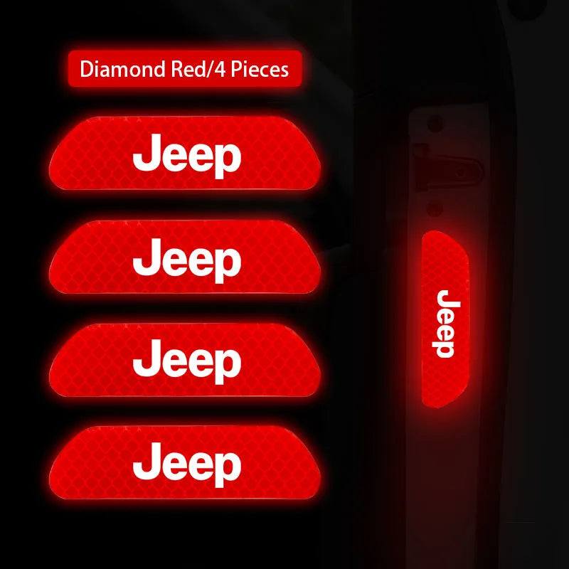 Door Reflective Safety Warning Stickers for Jeep Wrangler / Rubicon | 4-Piece JEEP Mark