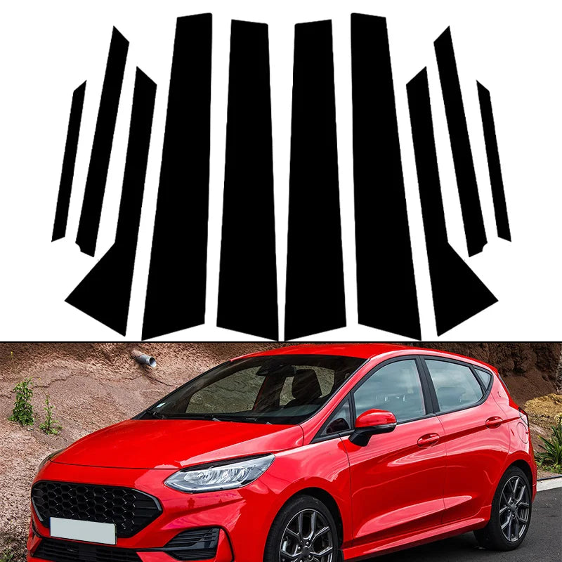 10Pcs For Ford Fiesta 2008-2016 2017 2018 2019 Glossy Black Car Door Window Pillar Posts Molding Cover Trim Kit Stickers Decal
