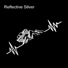 Cargar imagen en el visor de la galería, Reflective Heartbeat Off-Road Mountain Climb Vinyl Sticker – 4x4 Truck Windshield &amp; Bumper Decal | 4 Colors