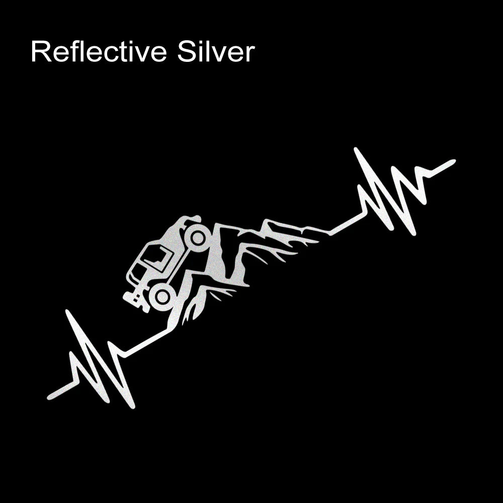 Reflective Heartbeat Off-Road Mountain Climb Vinyl Sticker – 4x4 Truck Windshield & Bumper Decal | 4 Colors