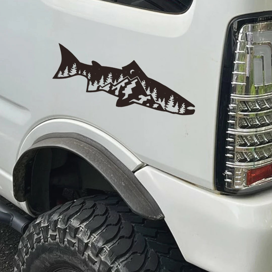 Forest & Fish Outdoor Adventure Decal | SUV, 4x4 & Off-Road Window Graphic Sticker