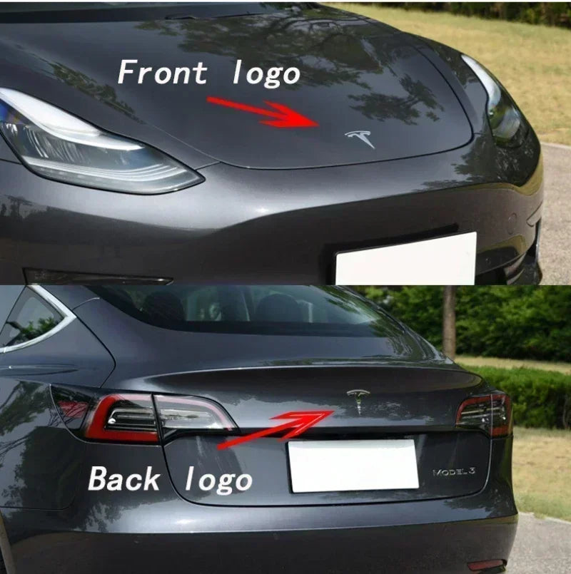 For Tesla Model 3 Mode Y Zinc Alloy Car Front Hood Logo Sticker Styling Auto Body Rear Trunk Emblem with Radian Accessories