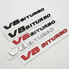 Cargar imagen en el visor de la galería, Chrome V8 BITURBO Fender Side Badge Emblem Decal for Mercedes-Benz AMG | Logo Sticker