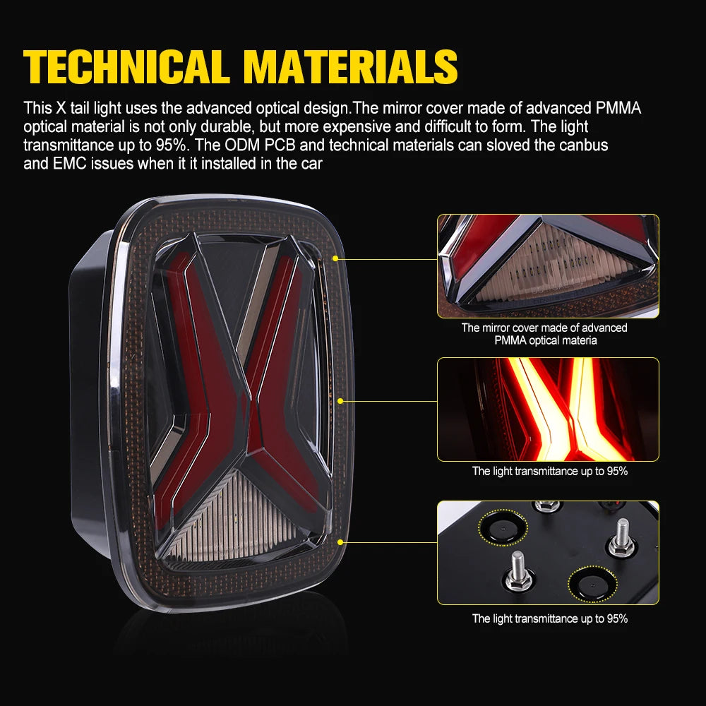 Rear LED Tail Lights for Jeep Wrangler CJ/TJ/YJ (1998–2006) | Universal X-Shape CE/DOT/EMARK