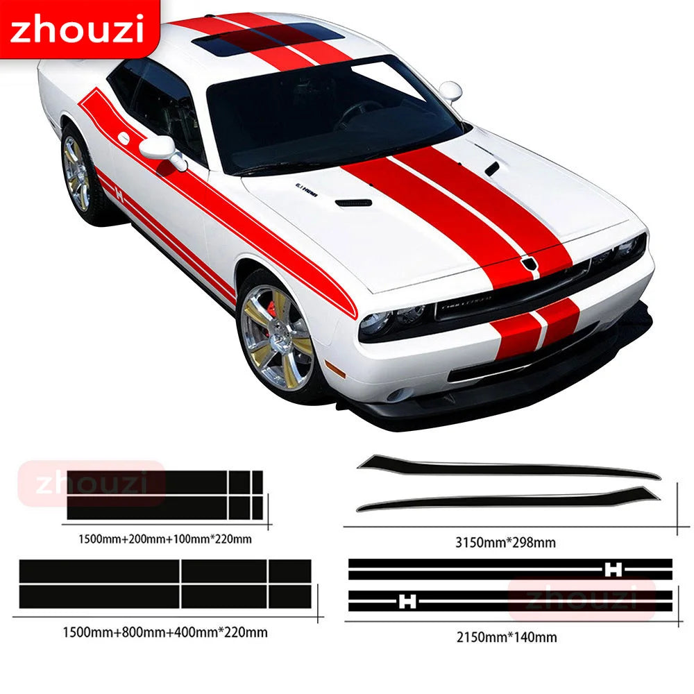 Dodge Challenger 2008-2020 Racing Stripe Kit - Side Door, Hood, Rear, and Side Skirt Decals