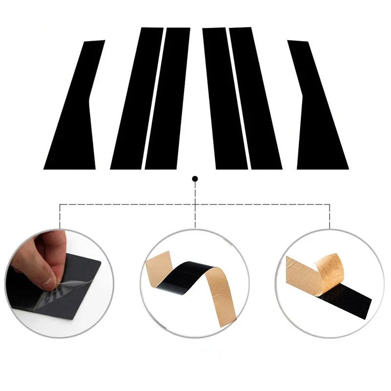 6Pcs For Jeep Cherokee KL 2014-2017 2018 2019 2020 2021 2023 Glossy Black Car Door Window Pillar Center Post Trim Stickers Parts