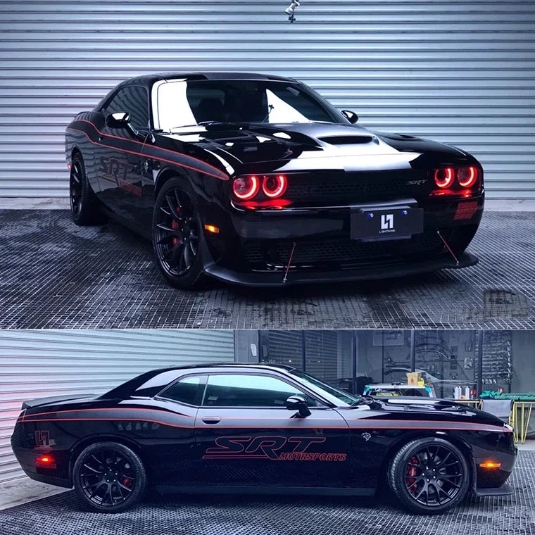 Dodge Challenger SRT Custom Body & Hood Sport Decal Film Kit – Full Coverage Door, Waist Line & Hood Graphic