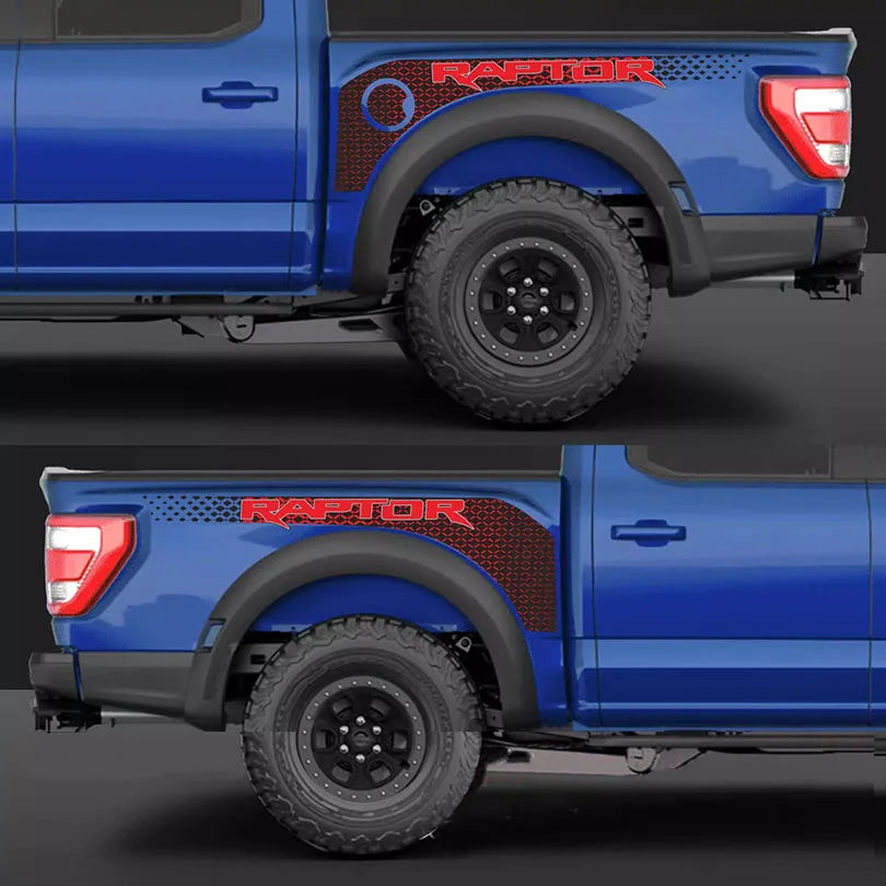Tracery Splash Hood, Bedside & Letter Stripe Decal for Ford F-150 Raptor (2021–2023) | Vinyl Graphics Kit