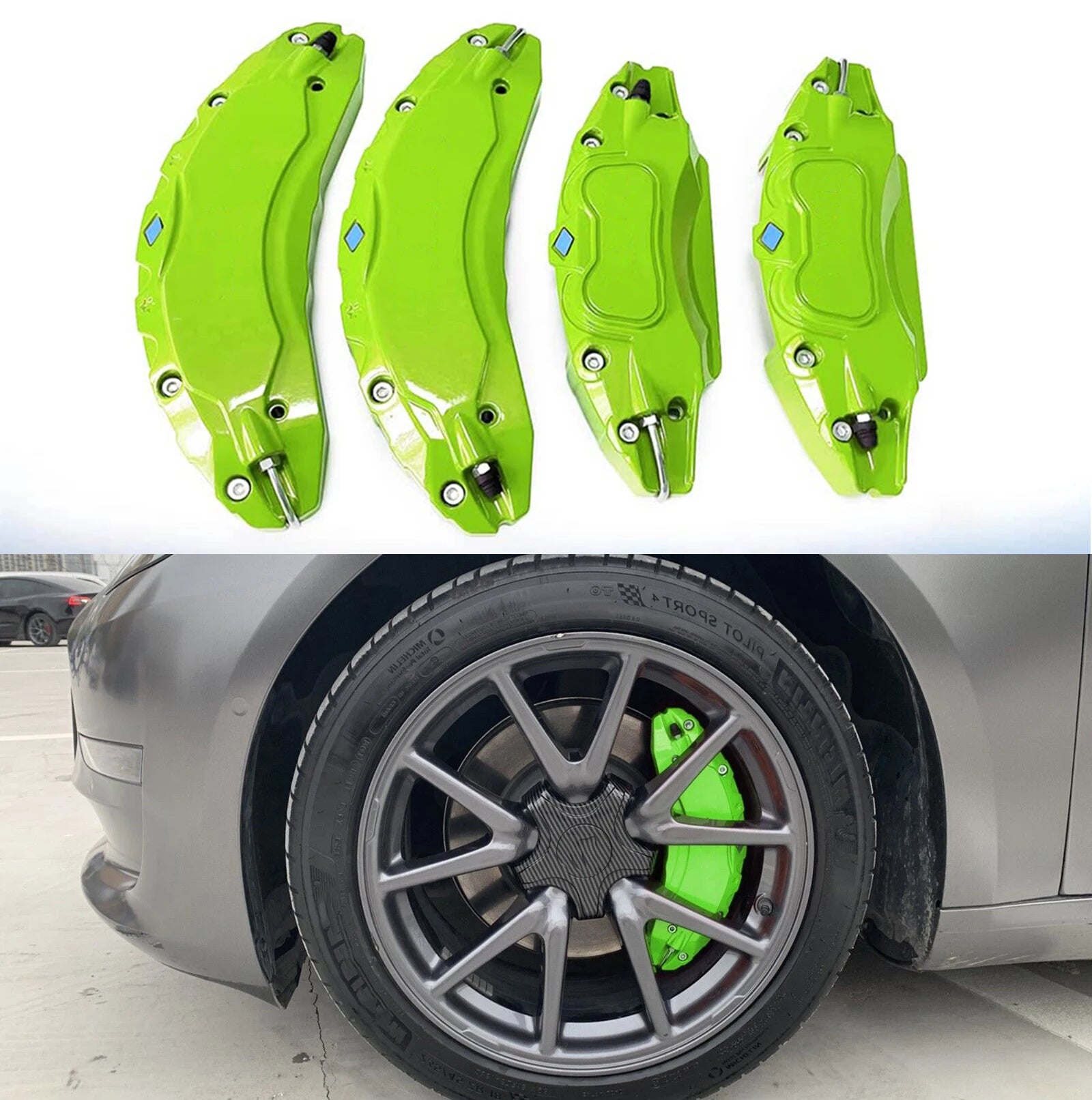 For Tesla Model 3 Brake Caliper Covers 2017 2018 2019 2020 2021 2022 2023 4pcs 18 19in wheel cover with Stickers(not fit 3 2024)