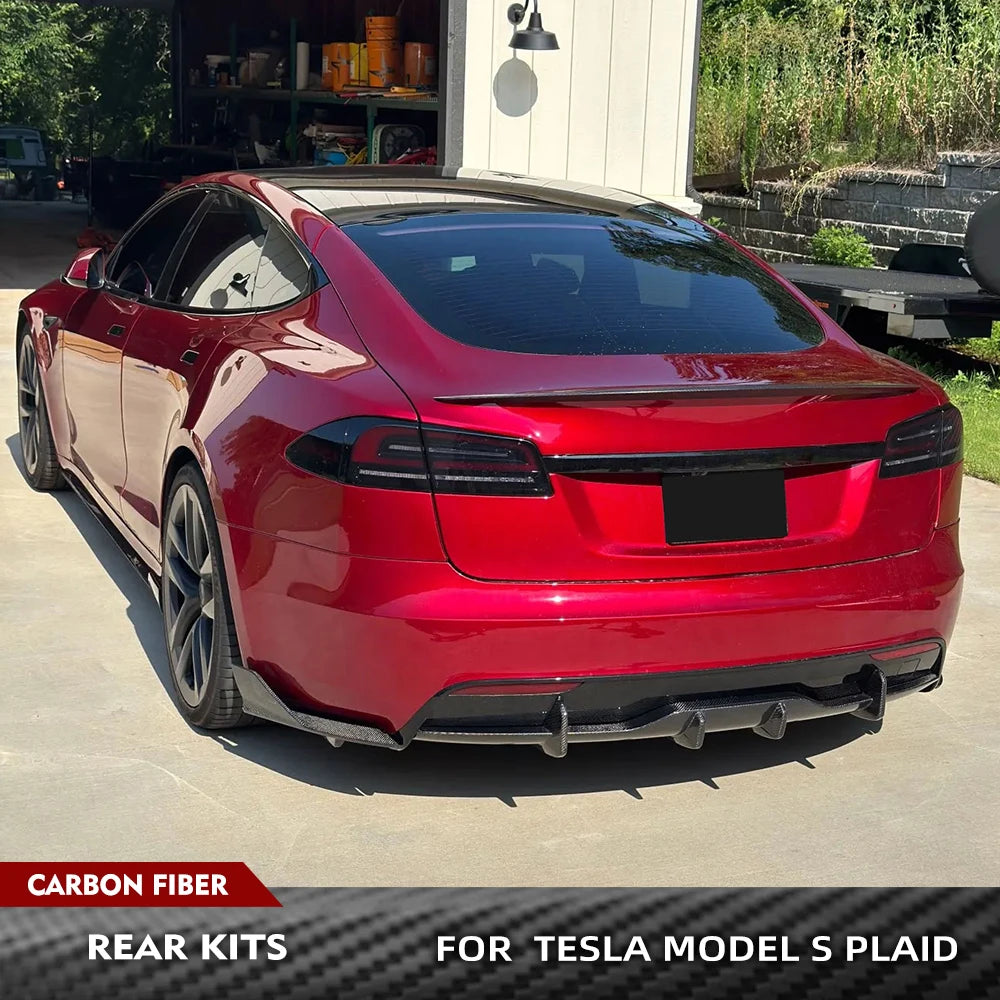 Real Carbon Fiber Rear Canard Diffuser Lip Body Kit for Tesla Model S Plaid (2021–2023)