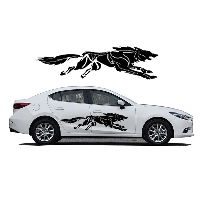 Tribal Hunting Cat & Wolf Vinyl Decal - Grunge Tattoo Design for Dodge Charger, Car, or Truck