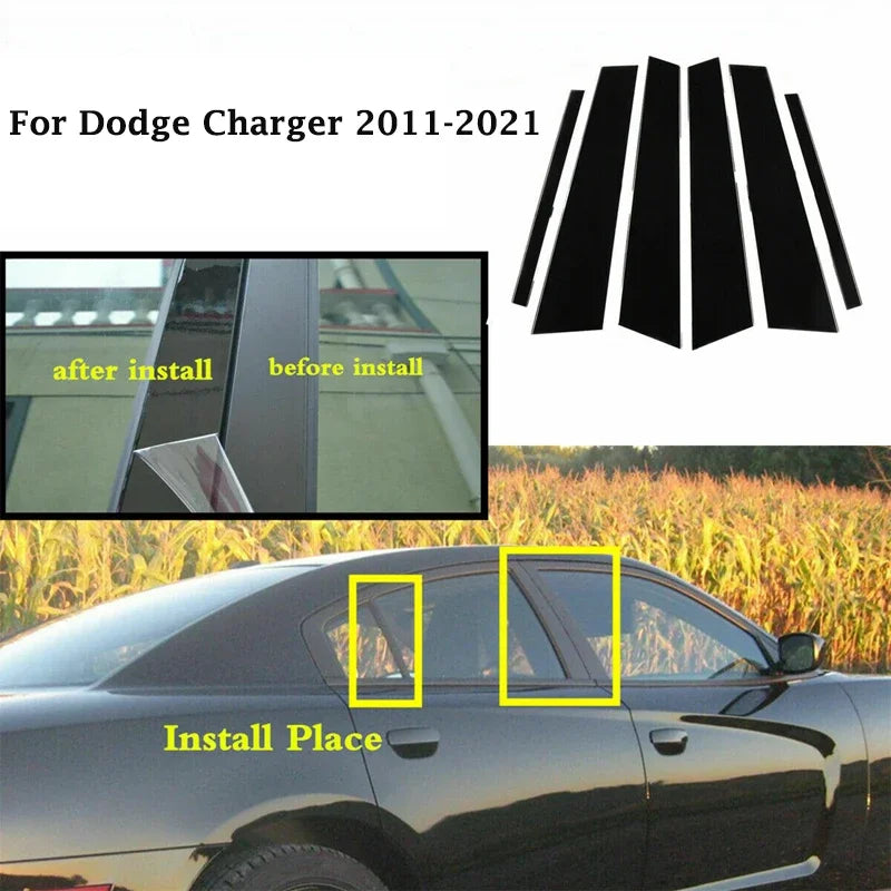 Gloss Black Pillar Posts Window Door Trim for Dodge Charger (2011–2023) | 6-Piece Column Cover