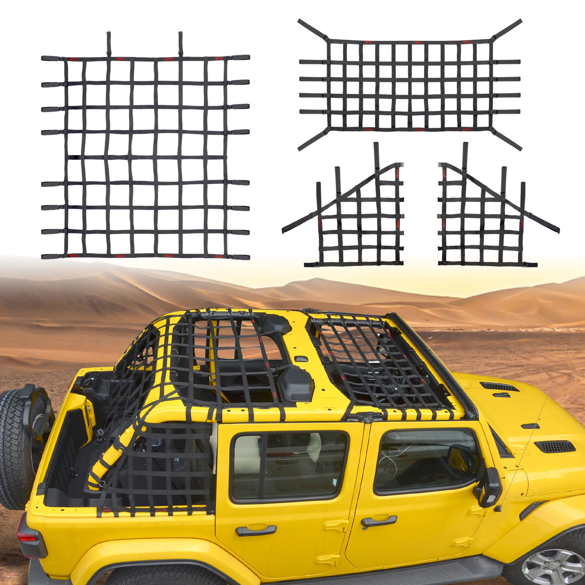 1 Set Roof Top Cargo Restraint System Net Trunk Net for Jeep Wrangler 2018-2021 JL JLU 4 Door Unlimited Rubicon Sahara X Sport