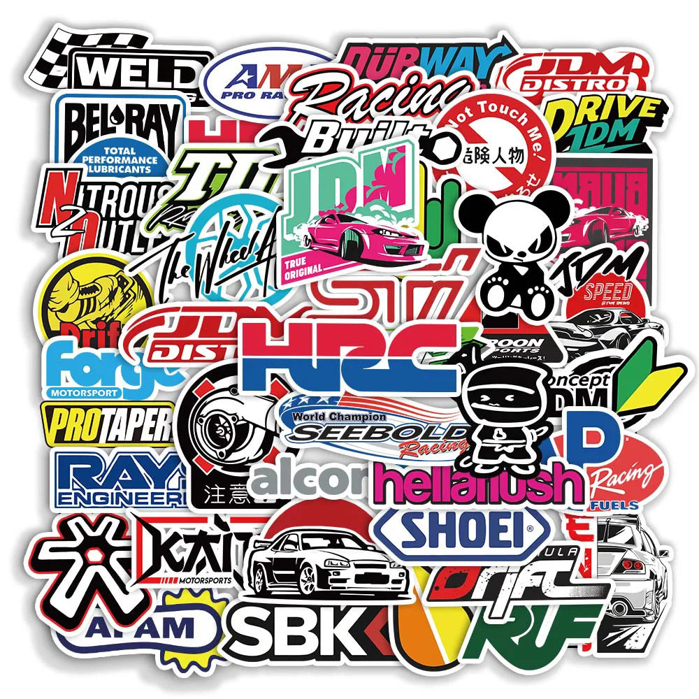 10/20/50/100PCS Cool JDM Stickers - Vinyl Decals for Cars, Motorcycles, Scooters, Bikes, Skateboards, and Laptops