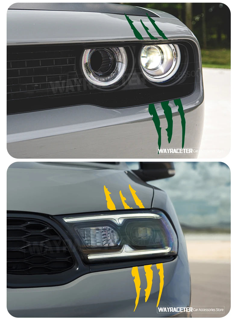 Reflective Ghost Claw Headlight Eyebrow Stickers - Dodge Challenger, Charger, Durango, Nitro, Journey, Dart Decals