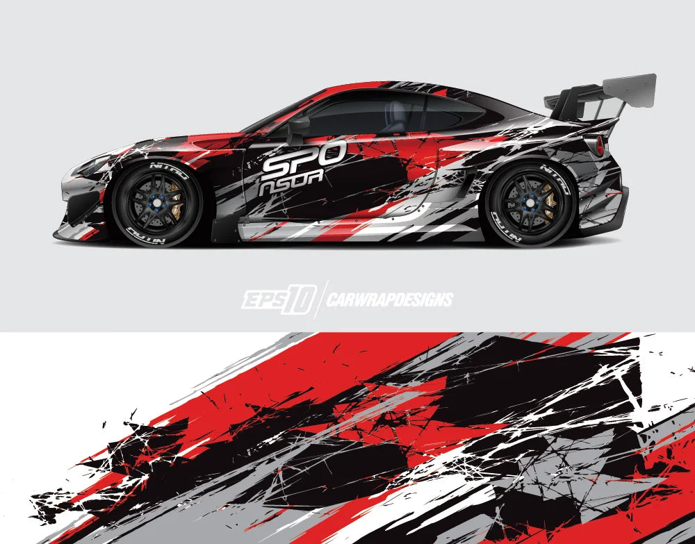 Modern Red Racing Stripe Vinyl Car Wrap - Full Body Decorative Decal for Custom Styling