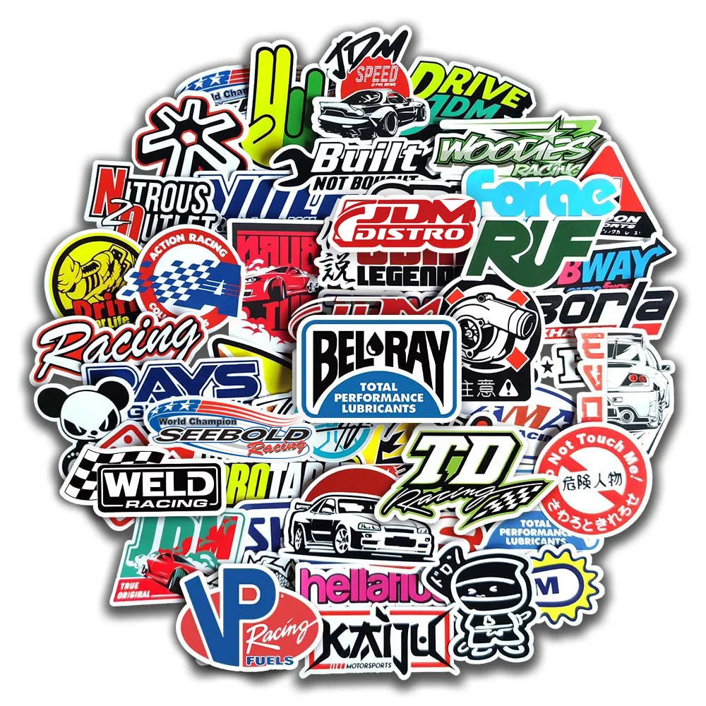 10/20/50/100PCS Cool JDM Stickers - Vinyl Decals for Cars, Motorcycles, Scooters, Bikes, Skateboards, and Laptops