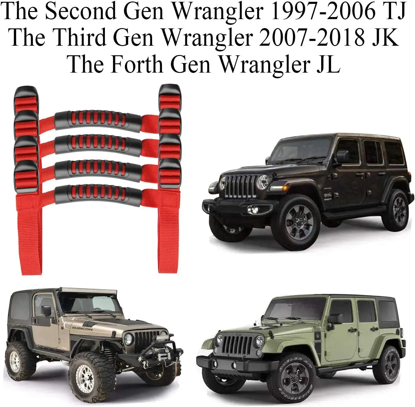 Roll Bar Grab Handles Grip for Jeep Wrangler YJ/TJ/JK/JL (1995–2021) | 4-Piece Set