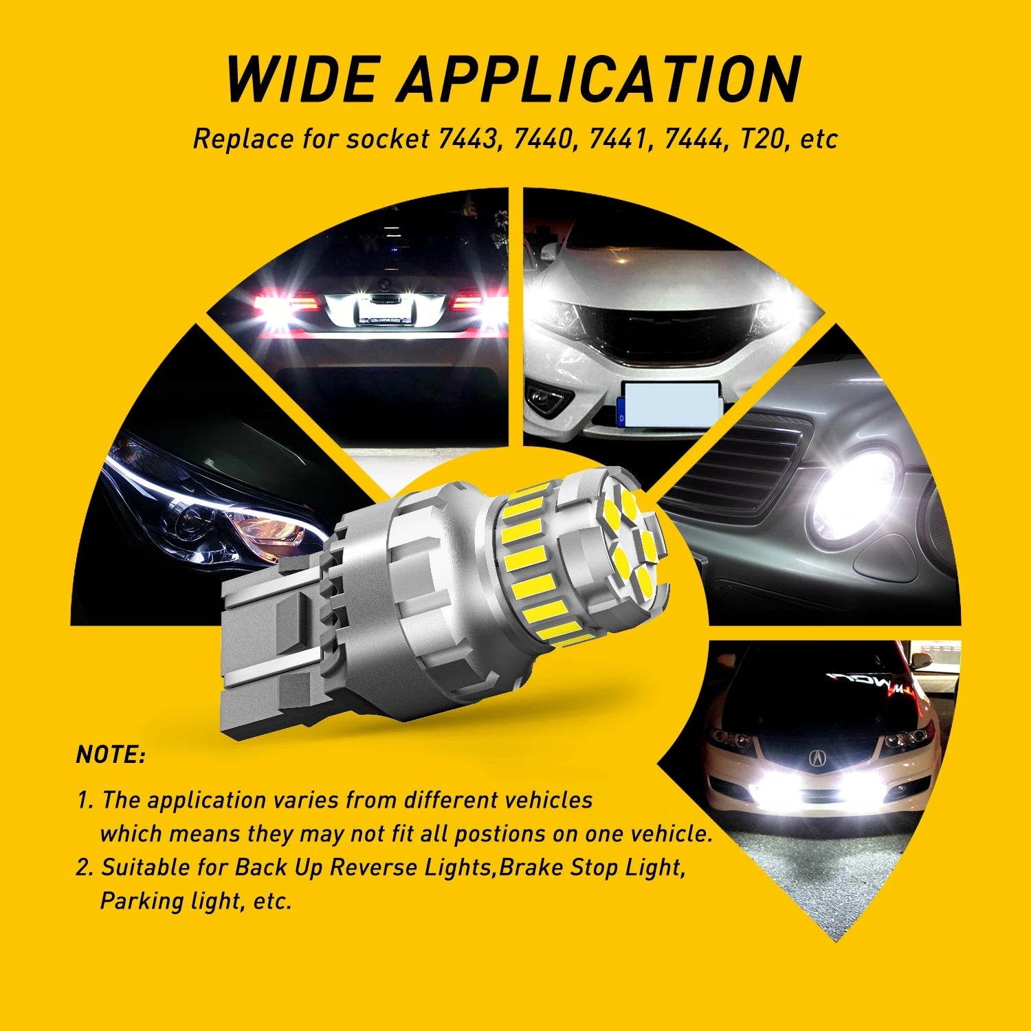 AUXITO T20 7443 W21/5W 6500K Canbus LED | 2pc Parking Brake Signal