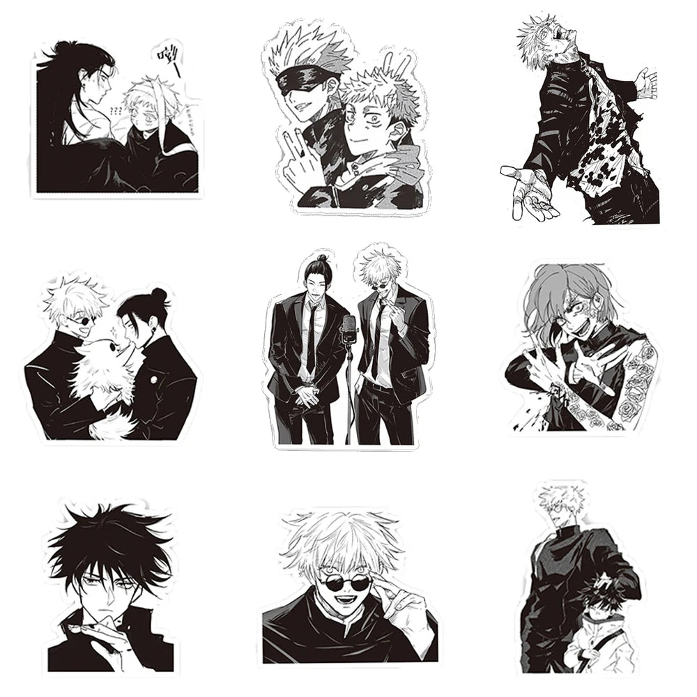 10/30/65PCS Jujutsu Kaisen Anime Stickers - Black & White Vinyl Decals for DIY Computer, Phone Case, Diary, and More