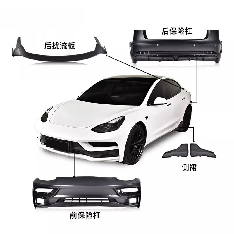 Complete Modified Body Kit for Tesla Model 3 (2018–2022) | Front & Rear Bumper Assembly (MaiAutoR)