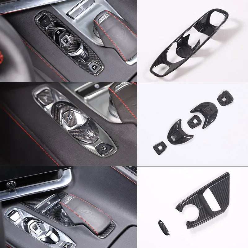 Real Carbon Fiber Cover For Chevrolet Corvette C8 2020 2021 2022 2023 Car Console Gear Shift Button Sticker Accessories