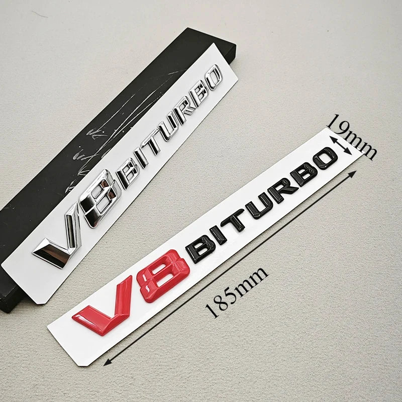 3D ABS Chrome V8 BITURBO Emblem Fender Side Badge for Mercedes-Benz AMG | Decal Sticker