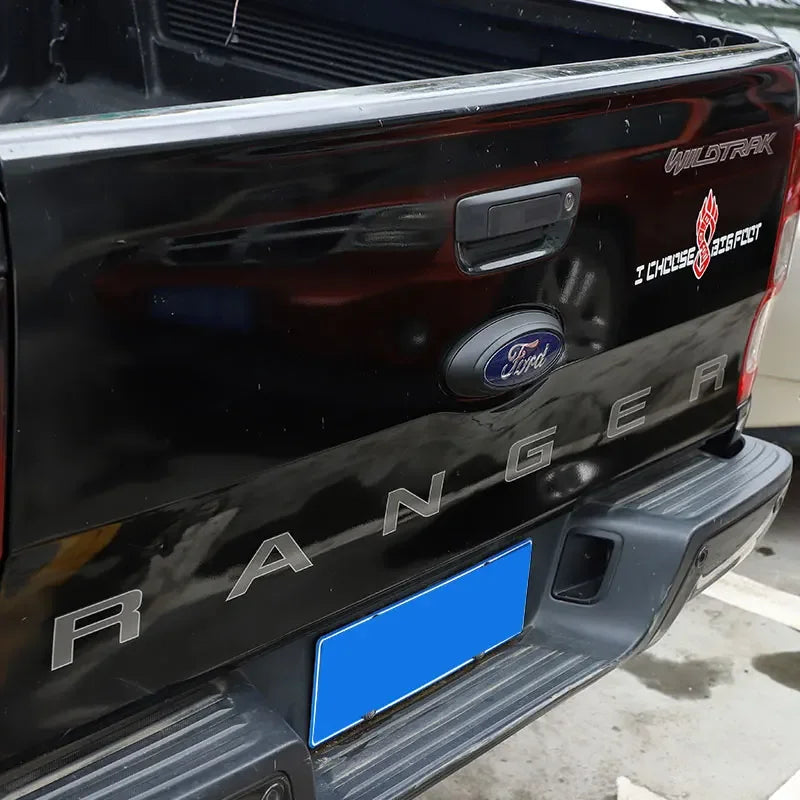 Car Rear Badge Ring Logo Frame Cover Decoration Trim Fit For Ford Ranger 2015-2021 F150 2009-2014 Auto Carbon Fiber/Gloss Black