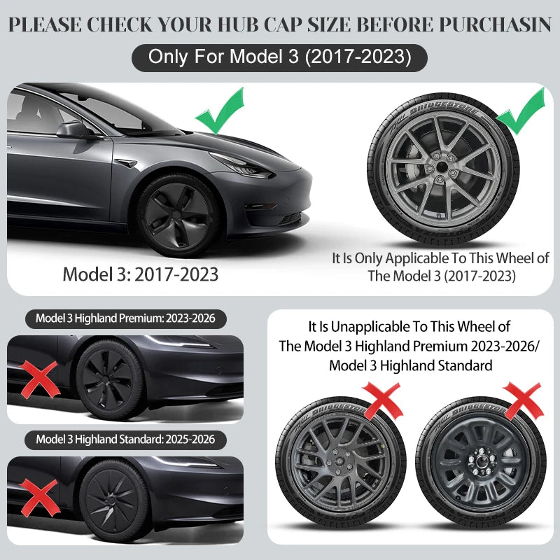 18" Sakura Style Hub Cap for Tesla Model 3 (2017–2023) | 4-Piece ABS Replacement Wheel Cover