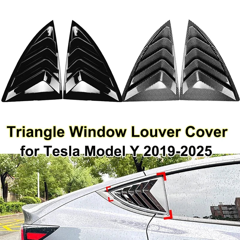2PCS Side Window Louver Cover Sport Style For Tesla Model 3 Y Juniper Highland 2025-2020 2026 Rear Window Spoiler Shutter Cover
