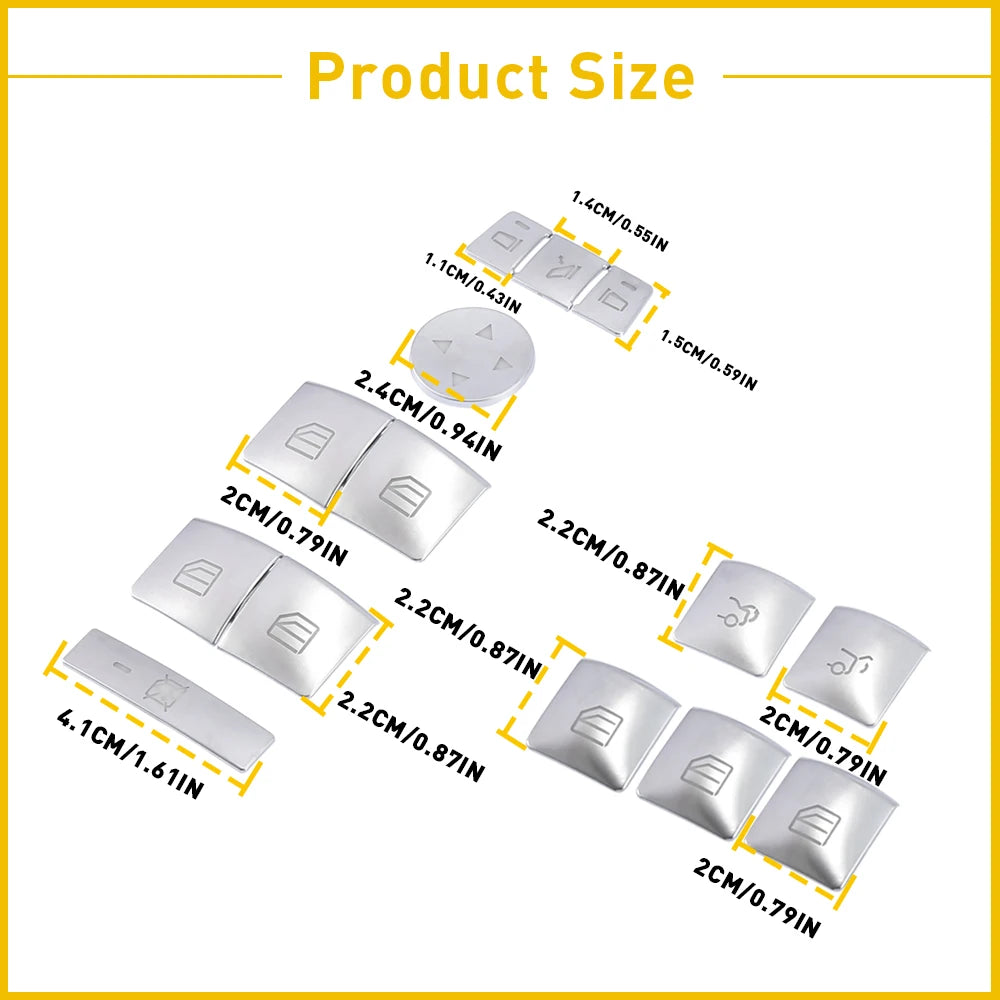 Door Armrest Window Switch Button Trim for Mercedes C180/C200 | 14pc