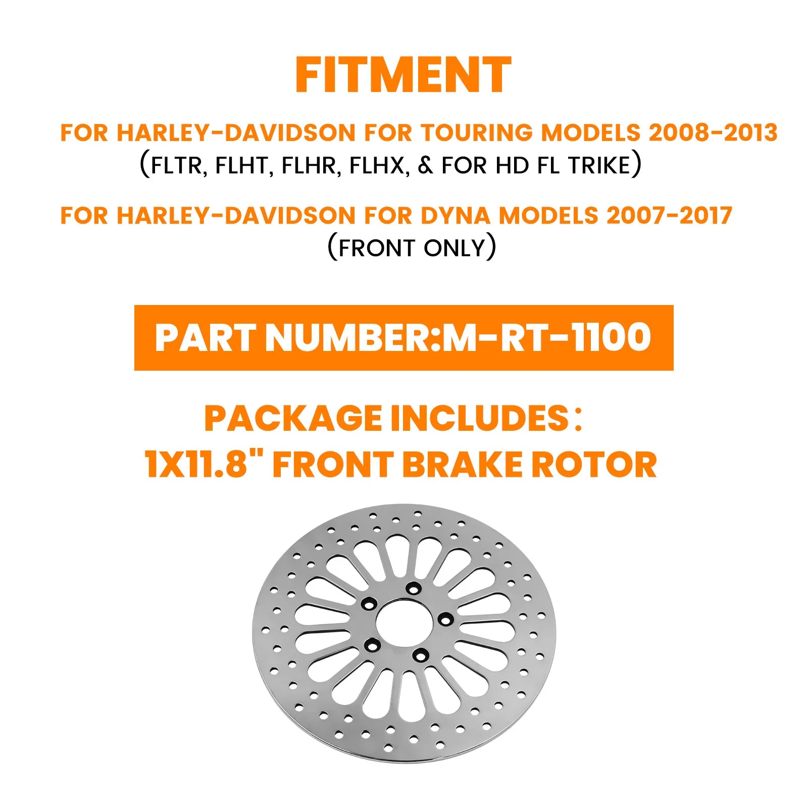 Polished Front 11.8 Disc Drilled Brake Rotor for  Harley Dyna models Touring with 11.8" 300 mm  M-RT-1100