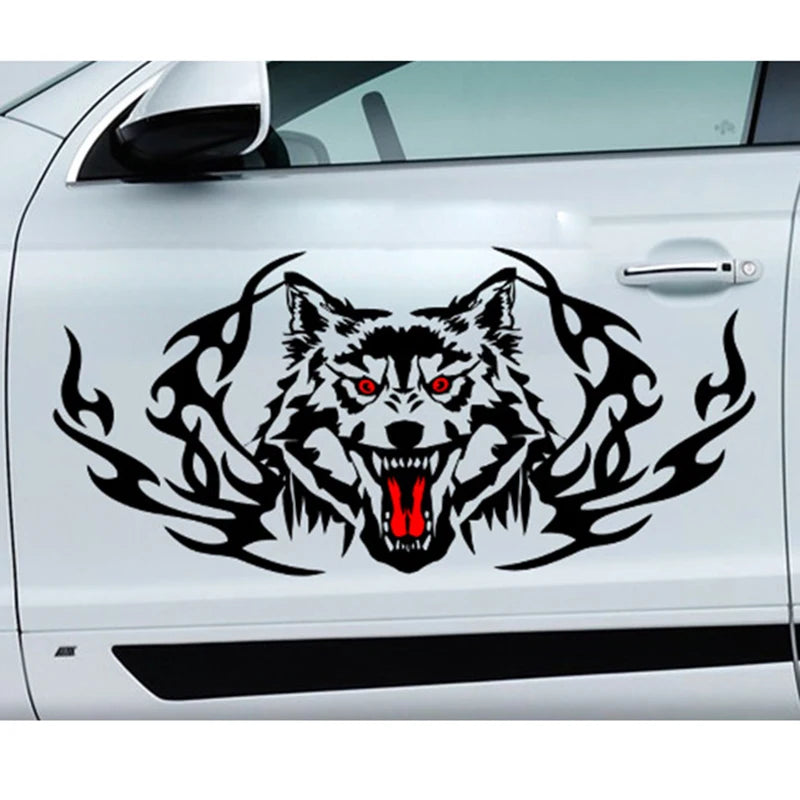 Tribal Hunting Cat & Wolf Vinyl Decal - Grunge Tattoo Design for Dodge Charger, Car, or Truck