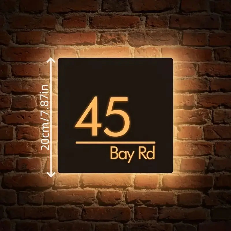 Custom LED House Number Sign Backlit Crystal Base Luminous Acrylic Logo Sign Home Entrance Door Plate for Villa Apartment Decor