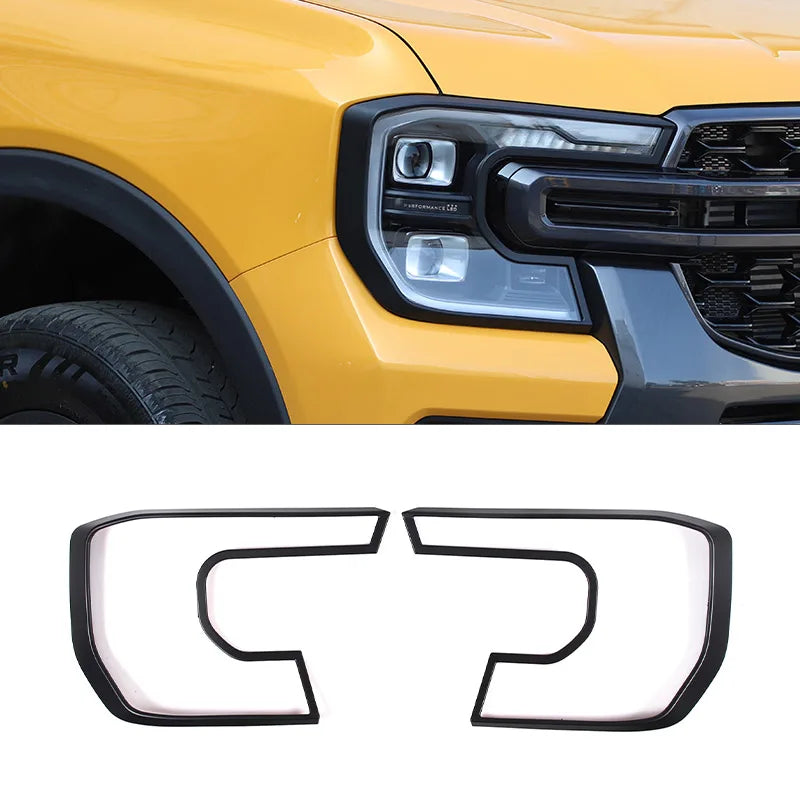 For Ford Ranger T9 2023 2024 Headlight Cover Trim Front Head Lamp Strip Headlamp Tail Lights Frame Carbon Fiber Car Accessories