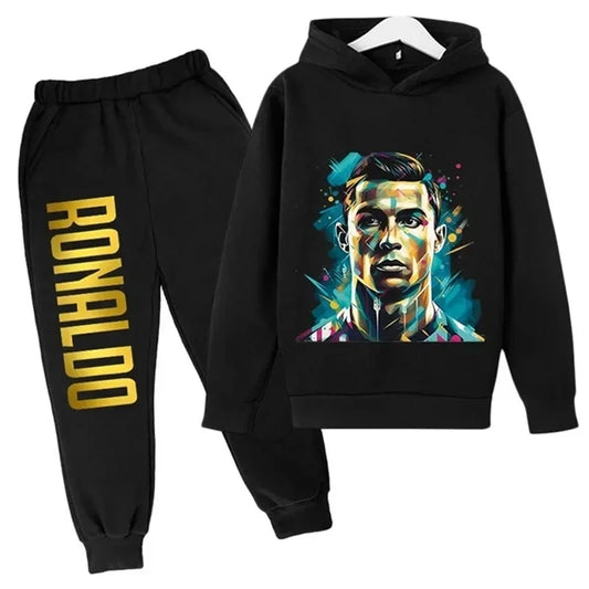 Ronaldo Kids' Hoodie & Pants Set - Warm Fleece Two-Piece Sportswear for Autumn & Winter