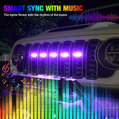 MAIKER RGB LED Front Grille Lights For 2024-2025 Jeep Wrangler JL JLU JT Original Factory Grille, 5PCS RGB Exterior Grill Lamp