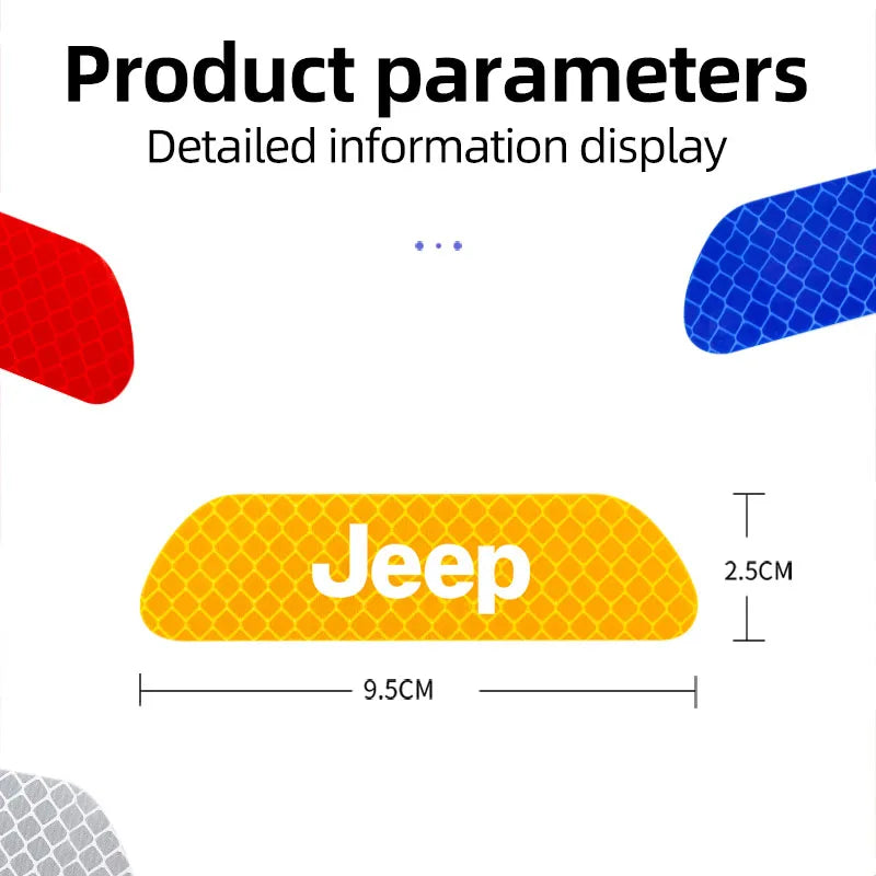 Door Reflective Safety Warning Stickers for Jeep Wrangler / Rubicon | 4-Piece JEEP Mark