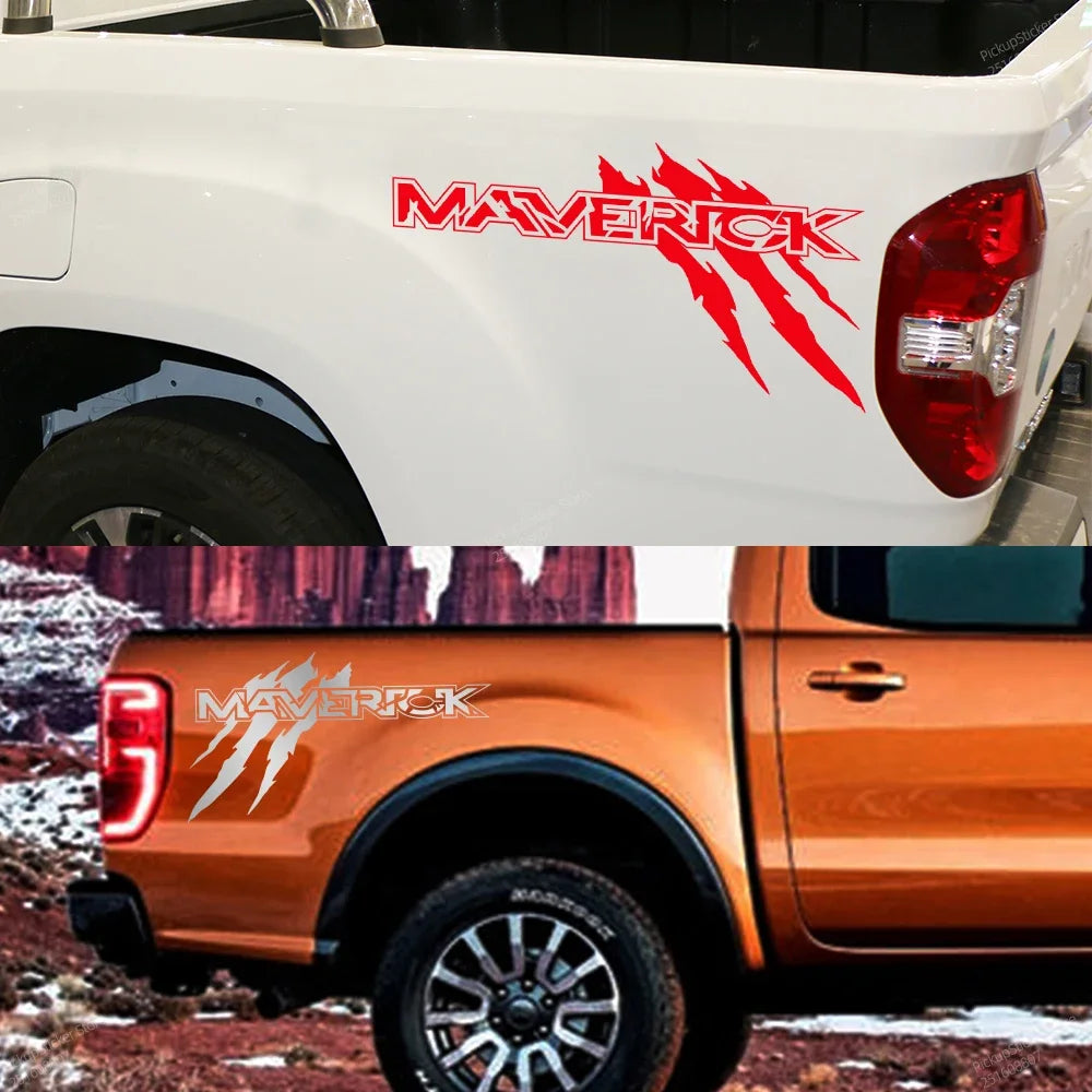 Ford Maverick Claw Style Pickup Bed Side Graphic Kit – Vinyl Decal (2 Pcs) | XLT, XL, V8 | 4 Sizes, 11 Finishes