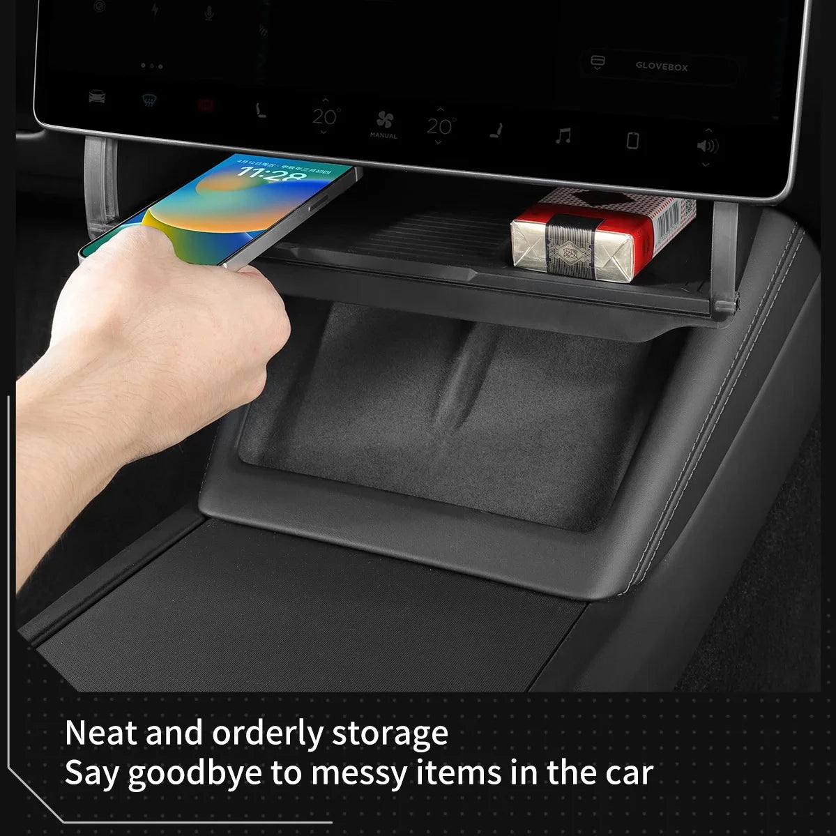 Under-Screen Hidden Storage Box for Tesla Model 3/Y Juniper/Highland