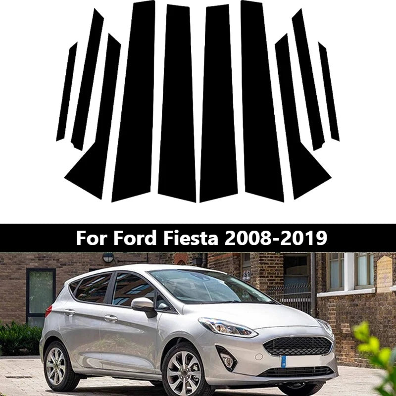 10Pcs For Ford Fiesta 2008-2016 2017 2018 2019 Glossy Black Car Door Window Pillar Posts Molding Cover Trim Kit Stickers Decal