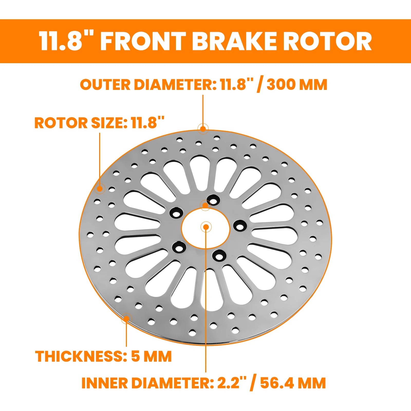 Polished Front 11.8 Disc Drilled Brake Rotor for  Harley Dyna models Touring with 11.8" 300 mm  M-RT-1100