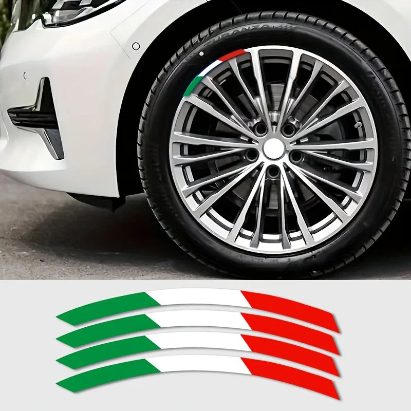 Green White Red Italian Flag Stripe Wheel Decal | Waterproof Vinyl Sticker for Cars & Motorcycles
