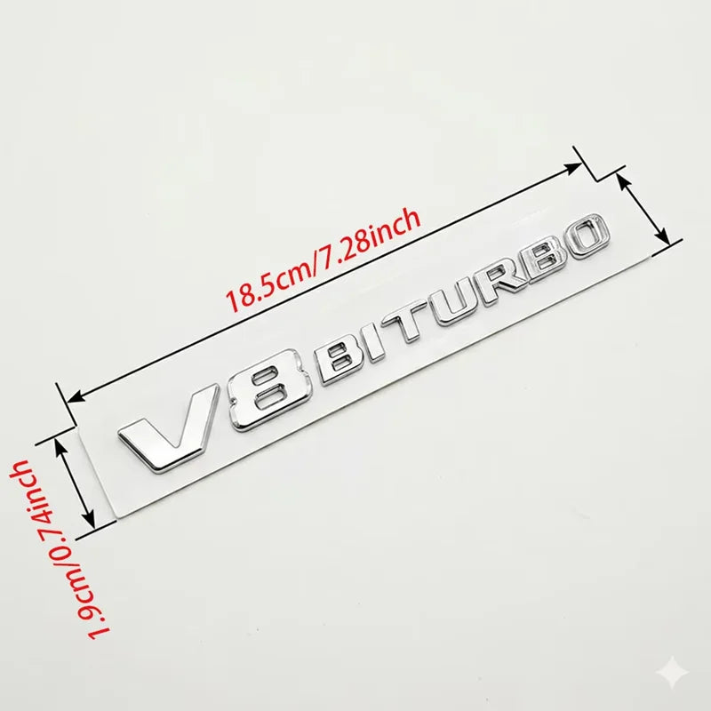 Chrome V8 BITURBO Fender Side Badge Emblem Decal for Mercedes-Benz AMG | Logo Sticker