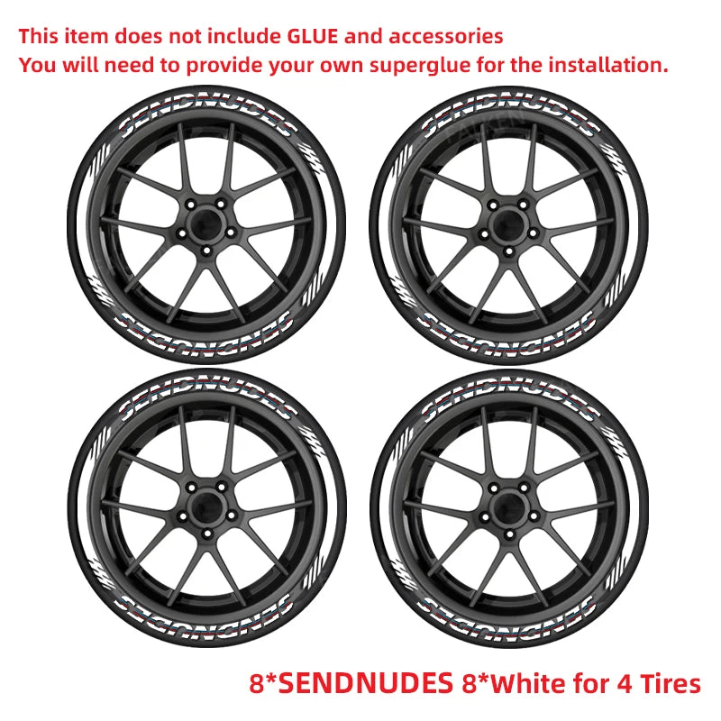 SENDNUDES 3D Tire Letter Stickers for 4 Tires | 8pc Waterproof PVC